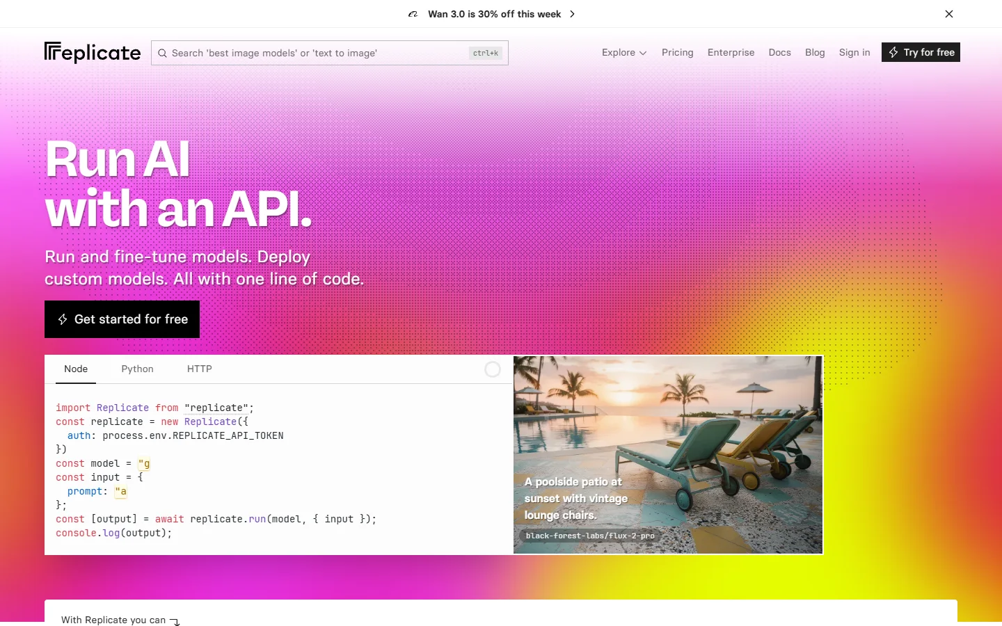 Replicate homepage listing hosted models