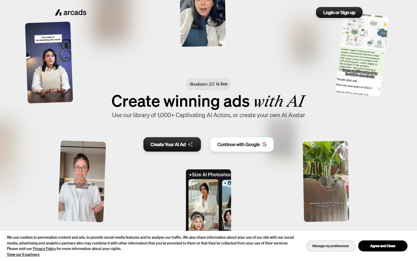 Arcads homepage