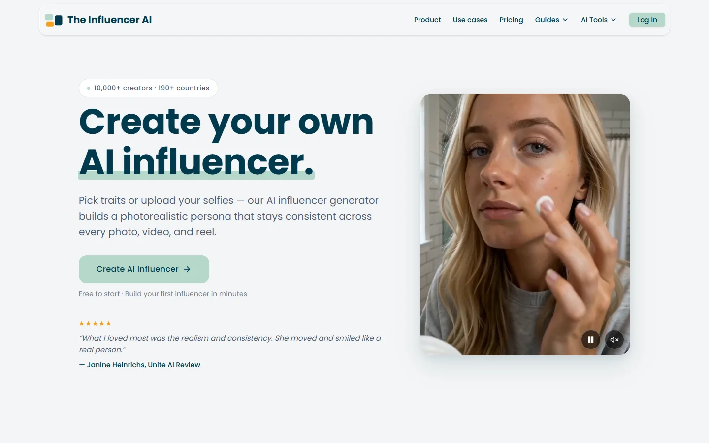 The Influencer AI homepage