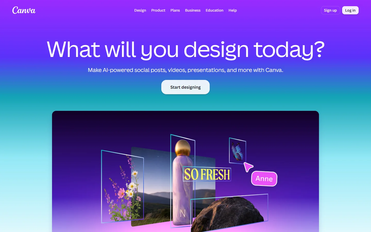 Canva homepage showing design templates and Magic Studio tools