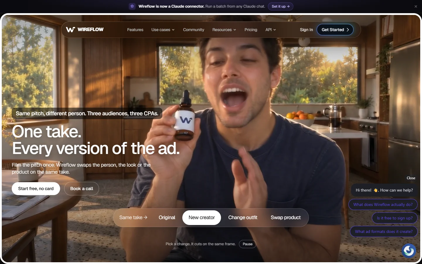 Wireflow node canvas homepage with AI workflow builder interface