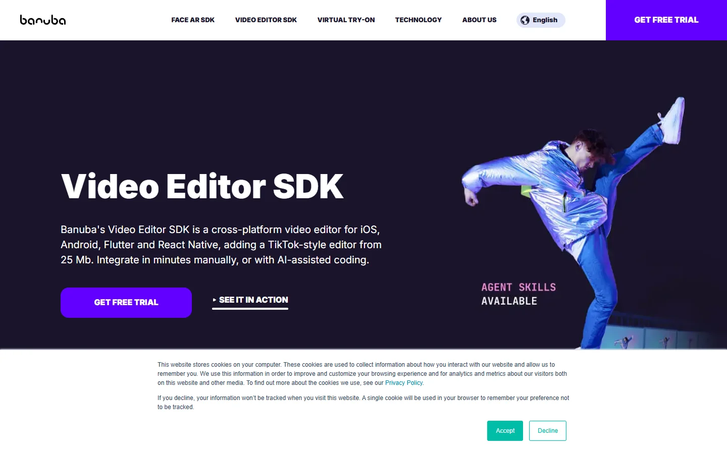 Banuba Video Editor SDK page for cross-platform mobile video editing